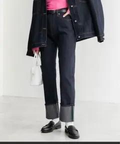 BONLECILL ダークブルー ストレートデニム ロールアップ