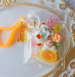 ガチャ詰めポーチ風　キャンディバッグキーホルダー　猫　オレンジ
