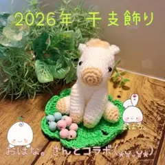 白いお馬さんが、こんちは(。・ω・)ノ2026 干支。あみぐるみ。敷物付き。