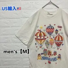 ●T590【US輸入】 気球プリント Tシャツ ホワイト系 men's【M相当】