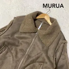 MURUA オーバーカラーショートフェイクムートン ボアブルゾン 革ジャン 黒 スウェードフェイクムートンショートジャケット[品番
