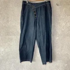 アンドイット（L）ワイドデニムパンツ＊綿100％＊アシメウエスト＊ネイビー