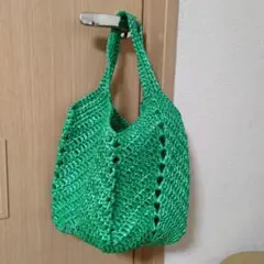 ハンドメイド　スズランテープバッグ　グラニーバッグ　ビニールバッグ　手編み