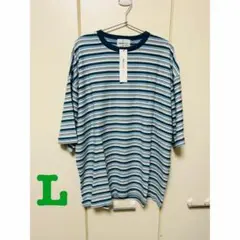 新品　EMMA CLOTHES サマーニットTシャツ　ボーダー　ブルー　L