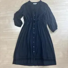 アンタイトル UNTITLED 刺繍レース シャツワンピース　前開き　ネイビー