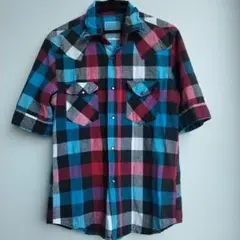 チェック柄 半袖シャツ 赤 青 黒 白　メンズ