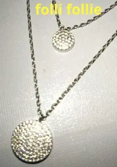 極美品　フォリフォリ ネックレス 2連 シルバー ラインストーン 925
