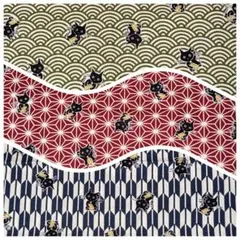 【1点限定】和風黒猫柄生地　シーチング　3点　《各108×50cm》
