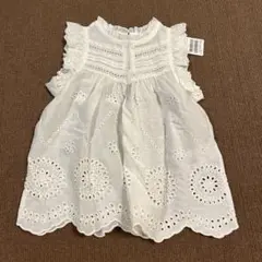 【未使用】プティマイン　刺繍入りホワイト半袖ブラウス 100