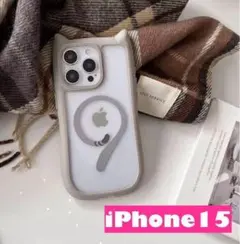 iPhone15 iPhoneケース　ネコ　ベージュ　韓国　magsafe 対応