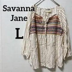 ✨️海外古着✨Savanna Jane【L】ストライプ刺繍チュニック 夏