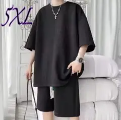 ブラック 5XL ショートパンツ　セットアップ　ルームウェア　カジュアル　 半袖