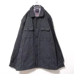 【POLO】　長袖　シャツ　グレー　メンズ　LL　古着　無地　ウール　綿