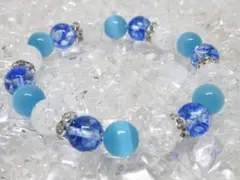 〇【ブルーキャッツアイ×水晶】玉経10㎜ 天然石ブレスレットパワーストーン