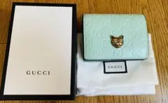 【箱付き】グッチ シマライン キャット 猫 二つ折り 財布 ミント 548057