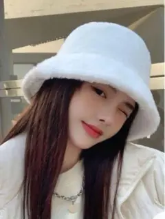 バケットハット　ボア ハット　ファーハット ホワイト　可愛いよ♡