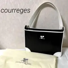 【美品】courreges レザー ハンドバッグ ロゴ バイカラー 肩がけ可
