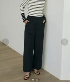 リネンストレッチワイドパンツ バックゴム　ネイビー　サイズ11 イネド