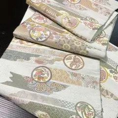 正絹 袋帯 薄いブルーがかったグレー かすみ 丸紋様 No 2183