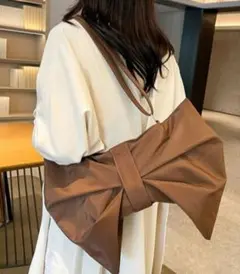 リボン型ショルダーバッグ 茶