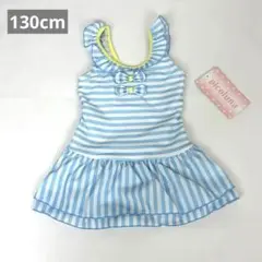 【新品】 水着 キッズ ワンピース 130cm 女の子 ボーダー×リボン