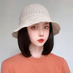 透かし編み×内巻きボブ かつら バケットハット付きウィッグ♡ ミディアム