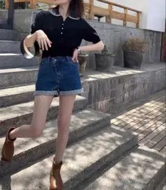 韓国風　ポロニットサマーセーター