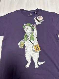 新品　ゴースローキャラバン　フェス　Ｔシャツ　猫　ビール　USAコットン　紫　Ｍ