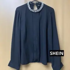 【未使用】SHEIN パールビジューつきブラウス　ブラック　M