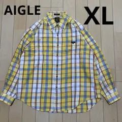 AIGLE エーグル　長袖シャツ　チェック　ボタンダウン　マルチカラー　XL