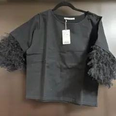KBF ブラック フリル袖 Tシャツ フリーサイズ