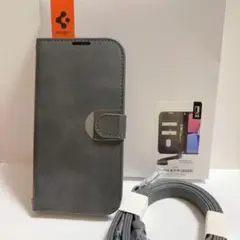 Spigen iPhone 15 Pro ケース 手帳型　ストラップ付き　黒