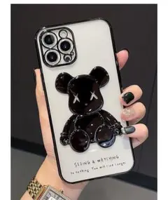 iPhoneケース　iPhoneX/XS スマホケース　カバー　カウズくま　黒