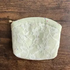 花柄ポーチ 薄緑色 約10cm x 7cm