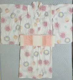 【美品】110cm 子供浴衣 白地 花火柄 夏祭り 花火大会 女の子