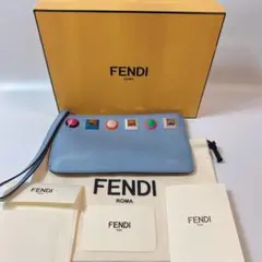 定番】FENDI フェンディ スタッズ ポーチ ミニ クラッチバッグ ブルー