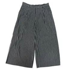 ワイドパンツ　7部丈　ストライプ　夏服　麻混　綿混　レディース