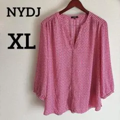 美品✨NYDJ 【XL】花柄 長袖シャツ ブラウス ピンク 大きいサイズ