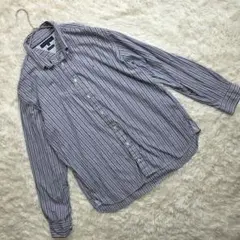 美品　トミーヒルフィガー　シャツ　長袖　XL　ストライプ　ブルー　グレー