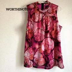 セール中‼️WORTHINGTON ピンク 花柄 ノースリーブ 薔薇