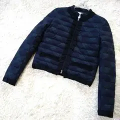 LANVIN en Bleu チェック ダウンジャケット グログランリボン 美品