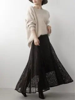 【完売品】コードレースパイピングフレアスカート.brown.Mサイズ