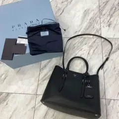 未使用PRADAプラダ ダブルバッグ サフィアーノ 黒 ブラック レザー 革