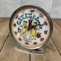 ジャンク品 平成レトロ グレートフレンズ ハート柄 手巻き ぜんまい式 置時計