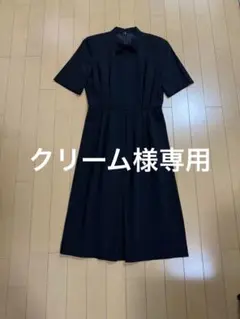 東京ソワール　ドット柄リボン付き半袖ワンピース
