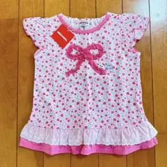 【新品タグ付き】MIKI HOUSE 花柄リボン半袖シャツ 90