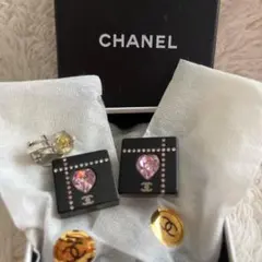 【レア】CHANEL シャネル イヤリング 黒 ハート スクエア