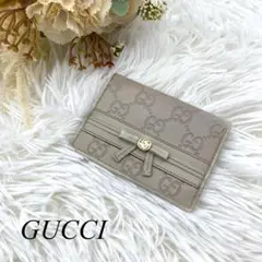 GUCCI グッチ 定期入れ カードケース シマレザー GG リボン