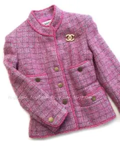 シャネル ジャケット CHANEL ピンク・ライトブルー・ツイード F34