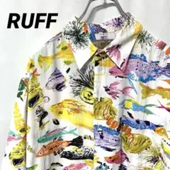 N-5483 RUFF アメリカ古着 アロハシャツ 総柄シャツ 魚柄 半袖 L
